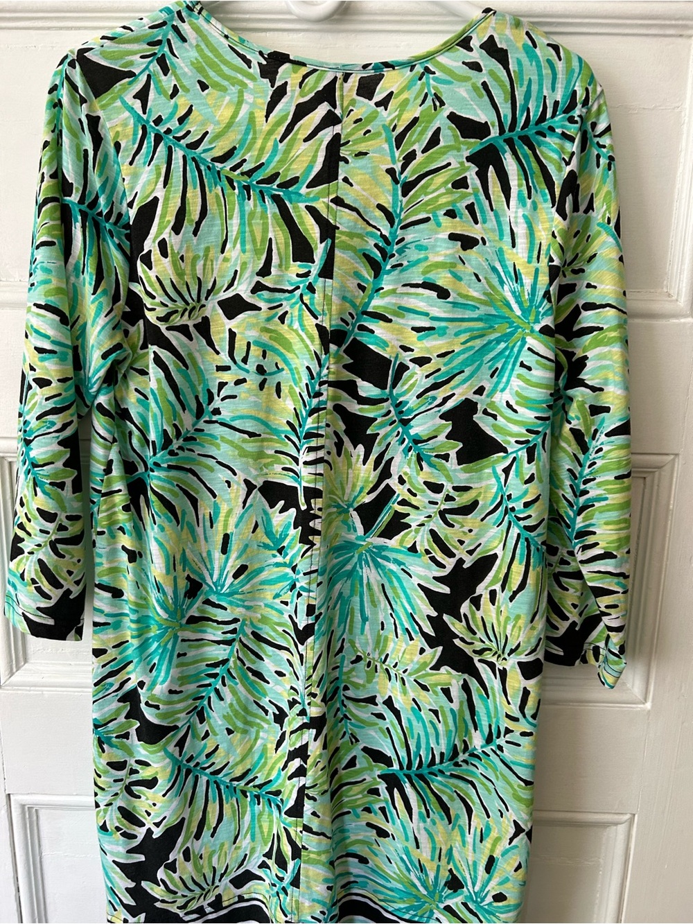 Caribbean Joe Green, Aqua & Black Tropical Three Quarter Sleeve Dress